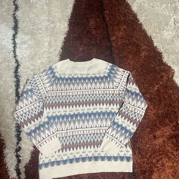 Geometric Patterned Sweater - Cream and Blue - Picture 1 of 6